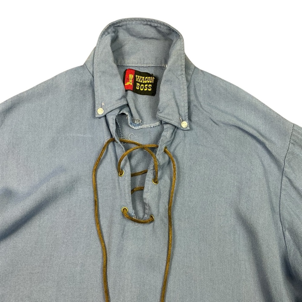 Vintage 60s Wagon Boss rayon lace up pullover shirt USA made SZ Small - Picture 6 of 7